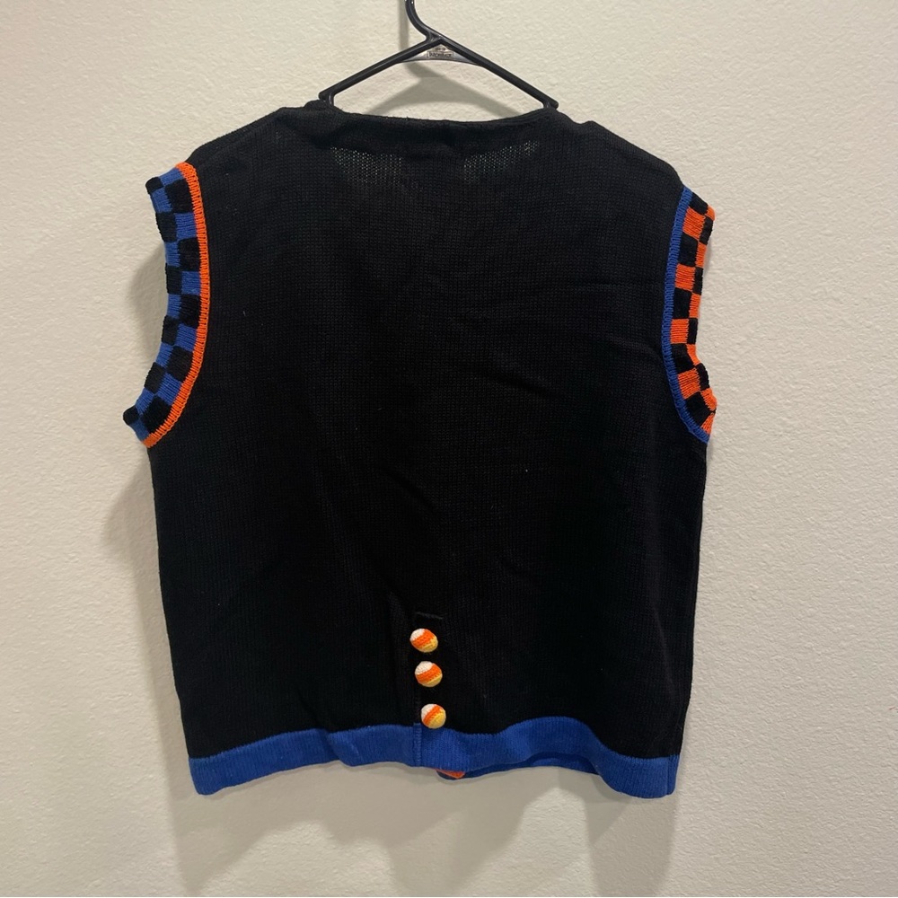 berek Black Sweater Vest with Orange and Blue Accents - Picture 7 of 10